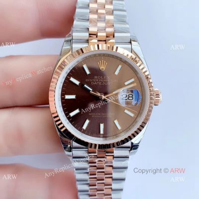 Replica Rolex Oyster Perpetual Datejust 2T Rose Gold Jubilee Chocolate Dial Watch 36MM